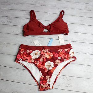 Cupshe Women's Swim Top High Waist Bikini Bottoms Plus Size 0X 14W Floral